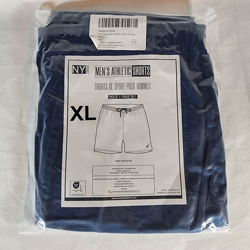 NY Threads Men's Athletic Mesh Shorts XL Navy & Dark Gray 100% Polyester